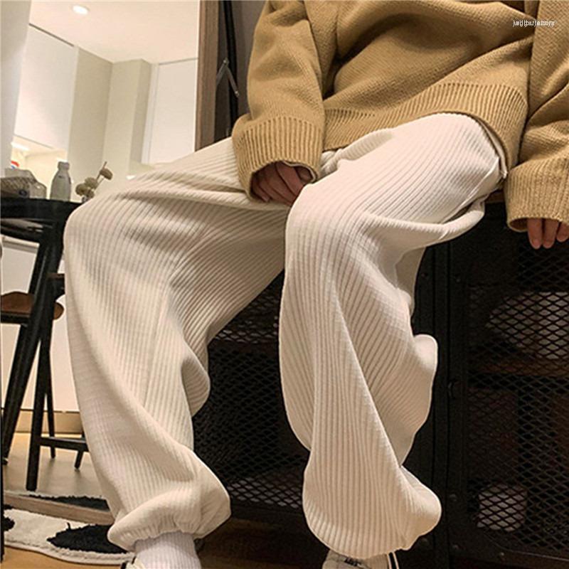 

Men's Pants Men's Man Casual Tie Leg Straight Woman Corduroy Solid Color Oversize Trousers Warm Korean Streetwear, Khaki