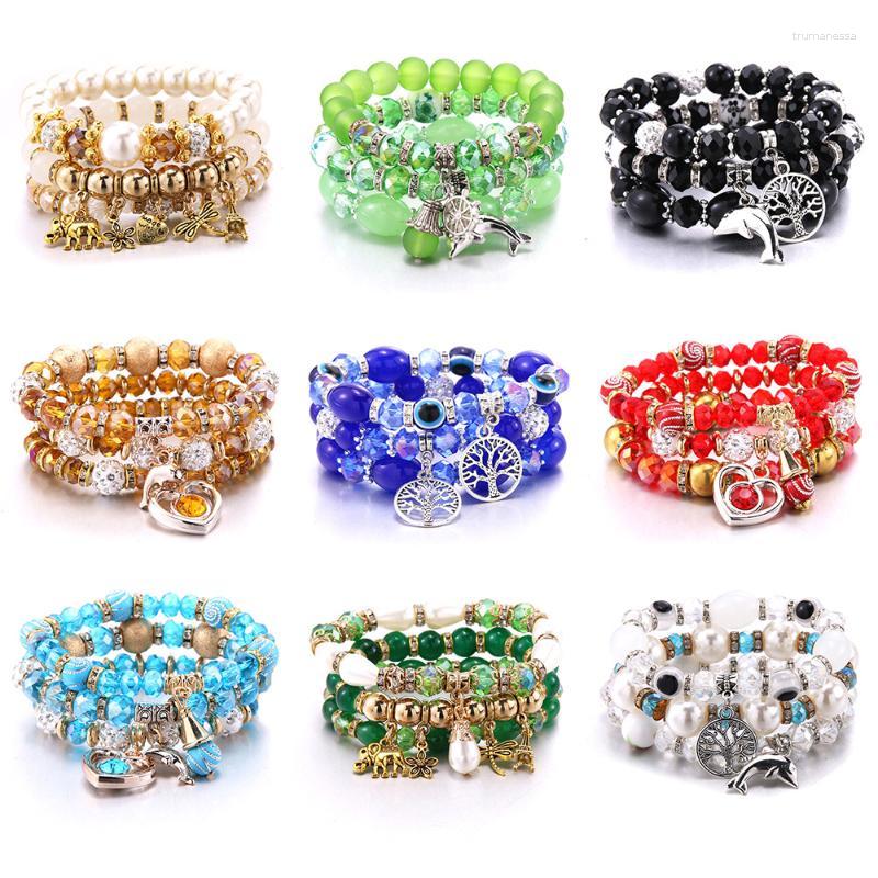 

Bangle 3pcs/Set Flower Heart Charm Beads Bracelets Women Stone Multilayer Bohemia Bracelet Resin For Bijoux Raym22