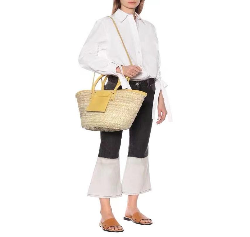 

2021 latest style niche vegetable basket fashion handbag woven vacation beach straw Female bag1457644, Khaki