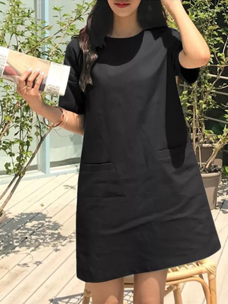 

Casual Dresses Women Summer Loose Solid Short Sleeve Crew Neck Mini Shift Dress, Green