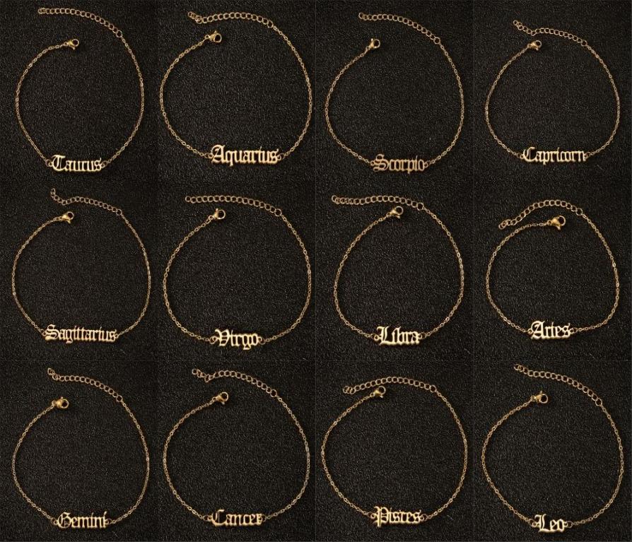 

Women Men Anklets Chains 12 Constellations Zodiac Sign Letter GoldSilver Ankle Bracelet Birthday Gift Stainless Steel Foot Chains7953715