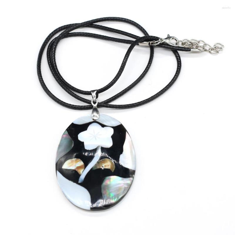 

Pendant Necklaces Natural Oval Shell Rose Pattern Necklace Mother Of Pearl Shells Choker Leather Rope Chain For Women Men Jewelry