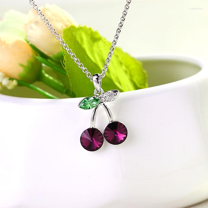 

Pendant Necklaces NL-00566 Korean Fashion Accessories Silver Plated Luxury Crystal Cherry Necklace For Women Mother's Day Gift Items