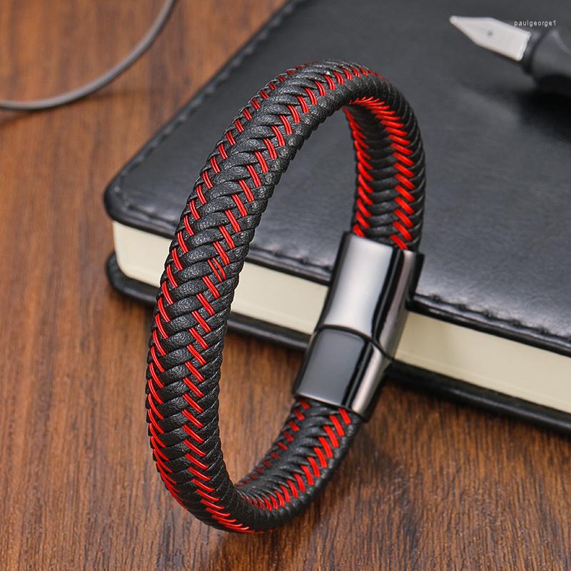 

Charm Bracelets Classic Three-Bimensional Technology Men's Leather Bracelet Jewelry Business Stainless Steel Braided