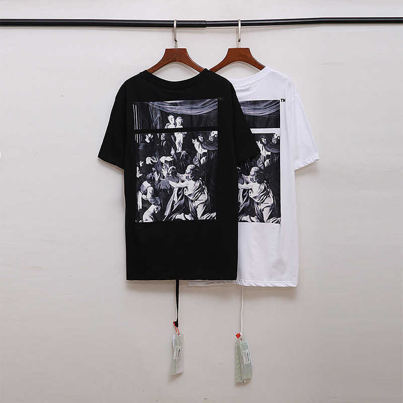 

Designer luxury OFF W T-shirt Off super high quality tide brand religious oil painting Virgin Mary round neck short sleeve men and women couple, Black