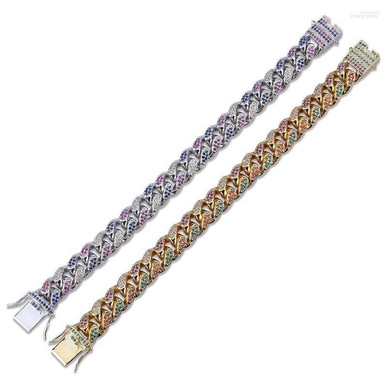 

Link Bracelets Hip-hop Fashion Copper Cuban Chain Micro-inlaid Colorful Zircon Personalized Rainbow Bracelet Jewelry Custom Accessories