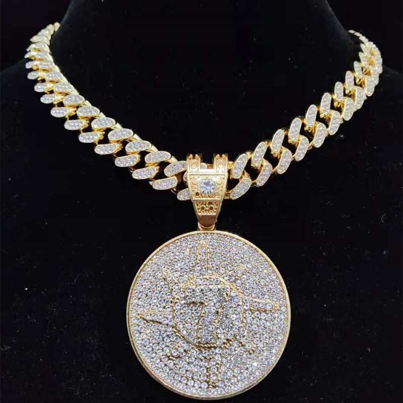 

Pendant Necklaces Men Hip Hop Lucky Number Seven Necklace with 13mm Miami Cuban Chain Iced Out Bling Hiphop Fashion Jewelry 230613