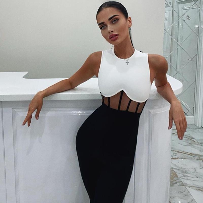 

Casual Dresses Bandage Dress Women's Summer 2023 Black And White Bodycon Sleeveless Mesh Insert Sexy Party Evening Club Outfits, Sky blue