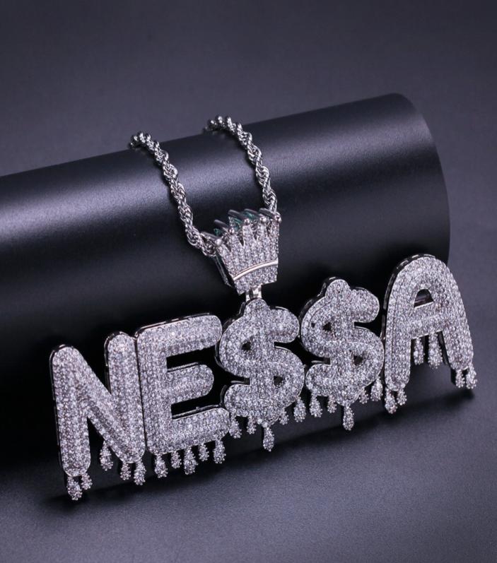 

Custom Name Jewelry Crown Bail Initials Letters Chain Necklaces Pendant Micro Paved Zircon Necklace Halloween Gift6982549