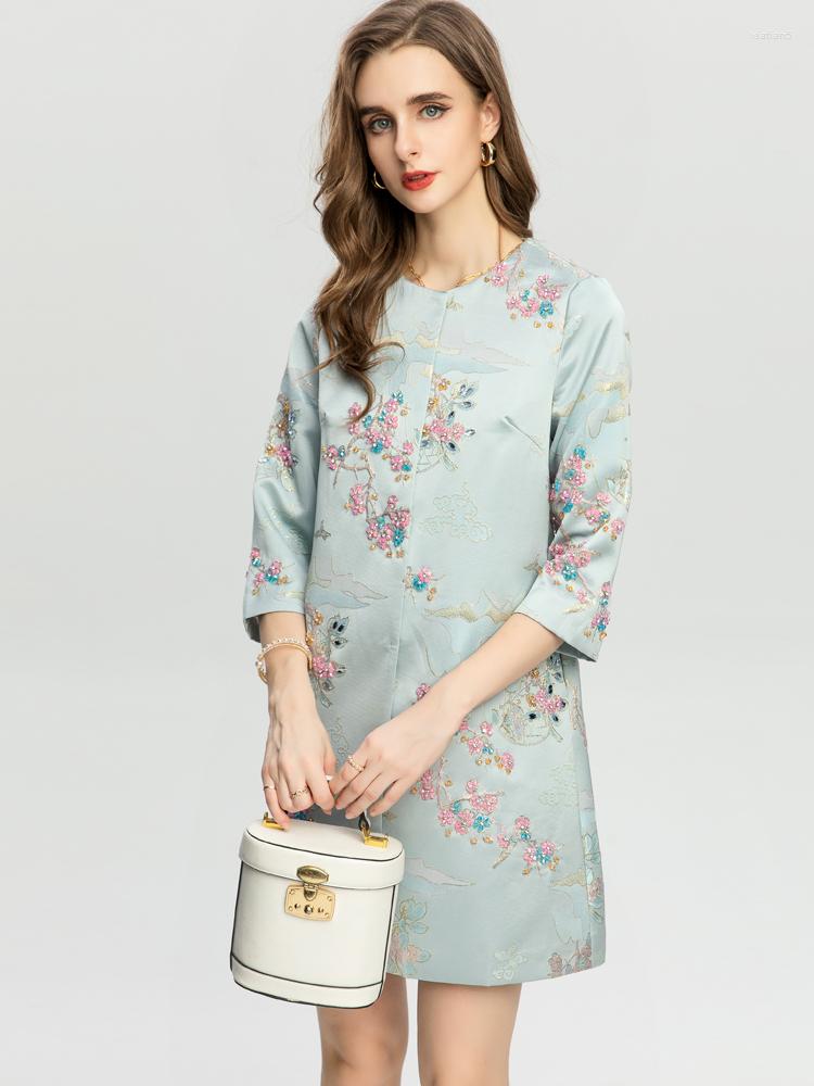 

Women' Jackets Red RoosaRosee Blue Floral Print 3/4 Sleeve Covered Buttons Beads Jacquard Outwear Women Designer Autumn 2023 Overcoat Tops, Color