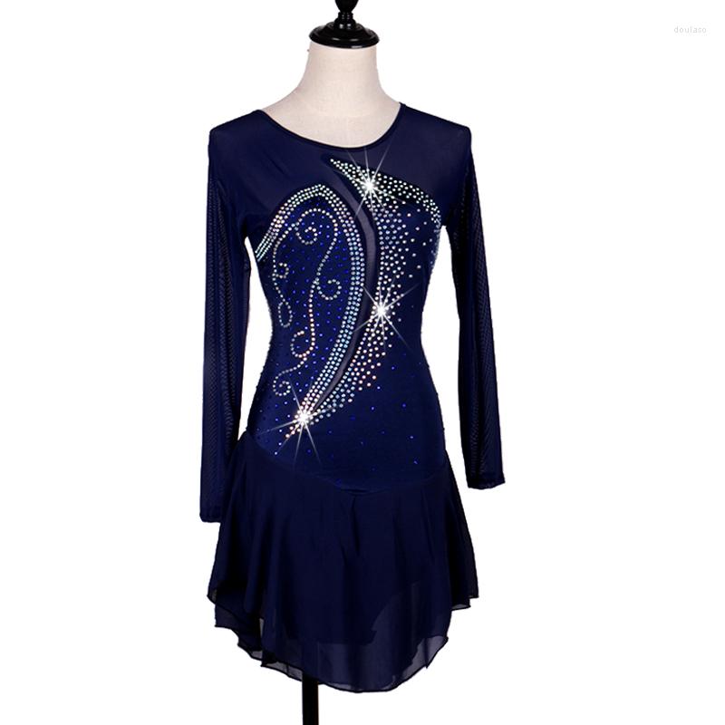 

Stage Wear Navy Blue Figure Skating Dress Customized Competition Ice Skirt For Girl Women Kids Patinaje Gymnastics Performance