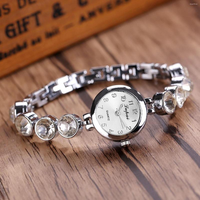

Wristwatches Luxury Silver Gold Watch For Women Fashion Bracelet Jewelry Stainless Steel Strap With Simulated Round Reloj Digital