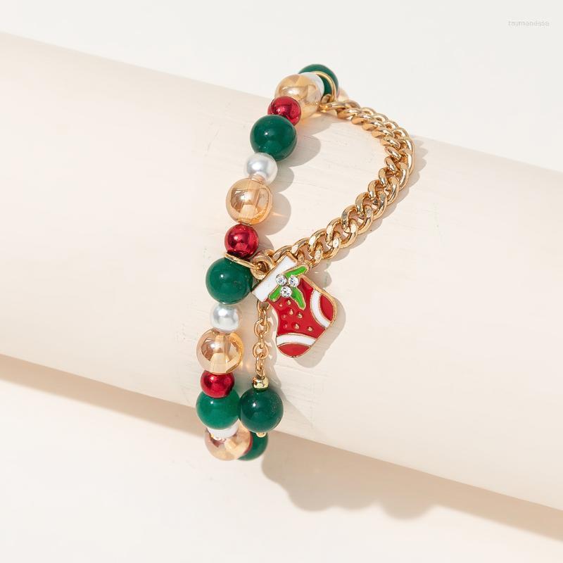 

Charm Bracelets Kirykle Christmas Green Red White Gold Beads Bracelet Tree Bell Wreath Santa Claus Snow For Women GirlsCharm Raym22