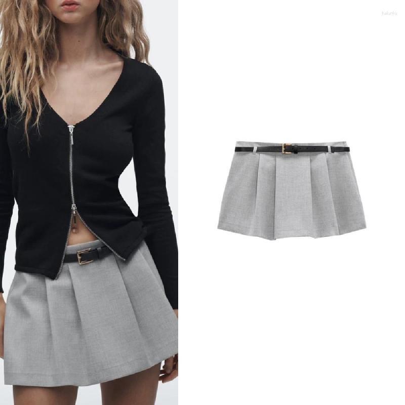 

Skirts COS LRIS 2023 Summer Fashion Mid-waist Skirt Slim Wide-leg Shorts With Waistband Pleated Culottes Women 9006023, Grey