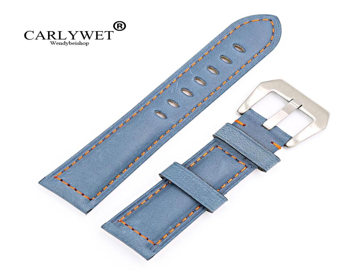

Rolamy 22 24mm Watch Band Blue Real Leather Replacement Thick Vintage Wrist near me watch band tool1114079