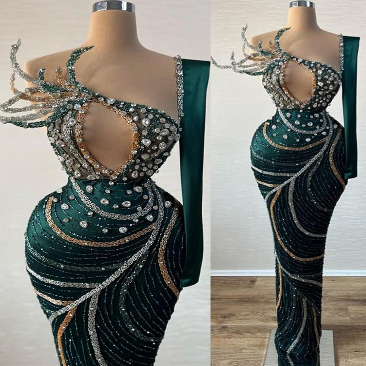 

2023 Aso Ebi Dark Green Sheath Prom Dress Beaded Crystals Evening Formal Party Second Reception Birthday Bridesmaid Engagement Gowns Dresses Robe De Soiree ZJ436, Champagne