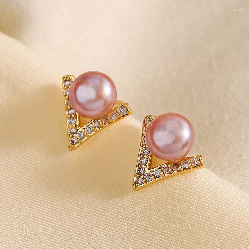 

Stud Earrings 925 Silver Needle Korean Fashion V-shaped Triangle Shape Pearl Ear For Women Vintage Statement Jewelry