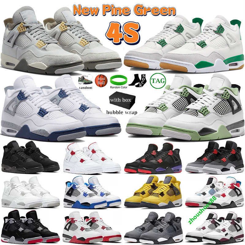 

box With 4s basketball shoes for men women fashion mens trainers Pine Green Seafoam Midnight Navy Black Cat Craft Photon Dust Shimmer womens sports sneakers, #28-red thunder