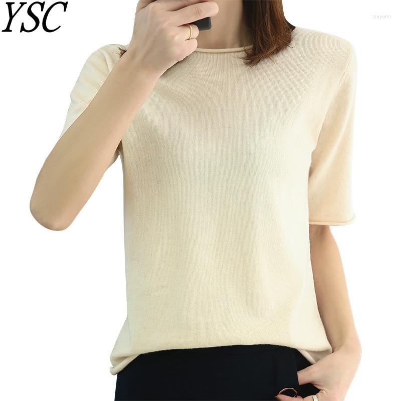 

Women's Sweaters YSC 2023 Pattern Women Fine Imitation Round Collar Short Sleeve Curled Cuffs High-quality Loose Fit Pullover, Black