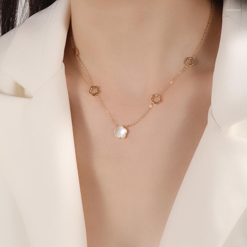 

Chains Luxury Elegant Stainless Steel White Flower Stud Earrings Small Necklace For Women Fashion 2023 Charm Jewelry