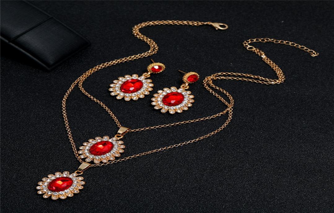 

Bohemia Vintage Jewelry Sets for Women Crystal Wedding Party Earrings Necklace Crystal Diamond Pendant Valentine039s Day Gifts 3330075