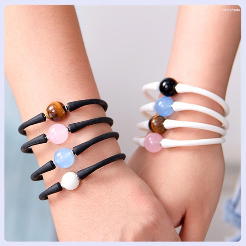 

Strand Beaded Strands 14mm Lava Stone Rose Quartz Tiger's Eye Handmade Elasticity Bracelet For Women Men Friend Jewelry Raym22