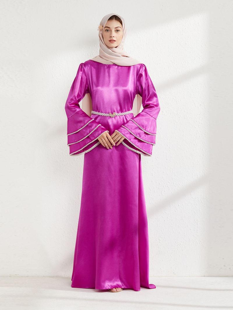 

Ethnic Clothing Muslim Dress Woman Party Flare Sleeve Islamic Dubai Abaya Turkish Robe Ramadan Eid Jilbab Wy1447