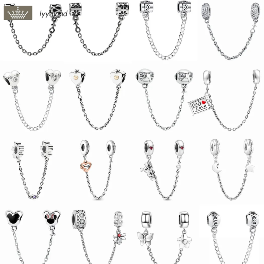 

For pandora charms jewelry 925 charm beads accessories 26 Types Safety Chain charm set Pendant DIY Fine Bead Jewelry