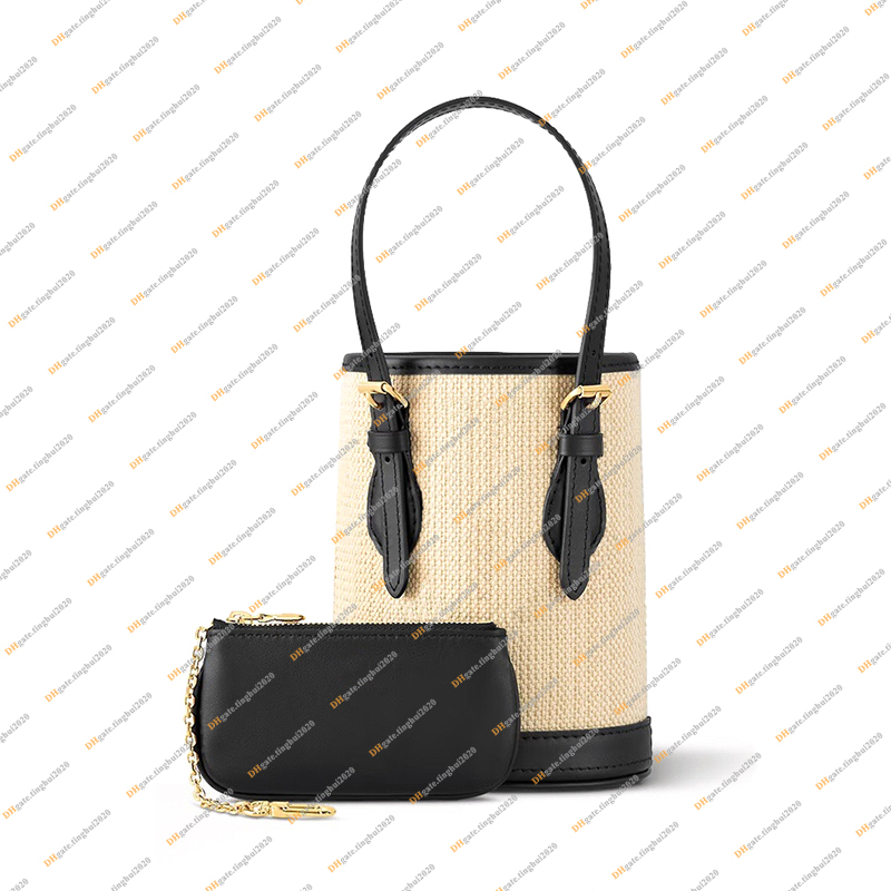 

Ladies Fashion Casual Designe Luxury NANO Bucket Bag Totes Handbag Crossbody Shoulder Bag Messenger Bag TOP Mirror Quality M82418 Pouch Purse, Black & beige 1/ with dust bag