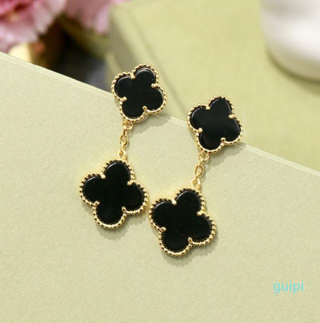 

Classic Brand Four Leaf Flower Shells Two Flowers Stud Earrings for Women Black Red Green PearlMotherofPearl Clover S925 Jewelr3004323