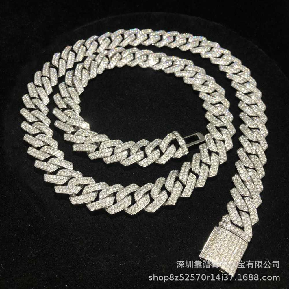 

Hip hop jewelry Moissanite necklace 14mm diamond Cuban chain men's S925 silver necklace batch