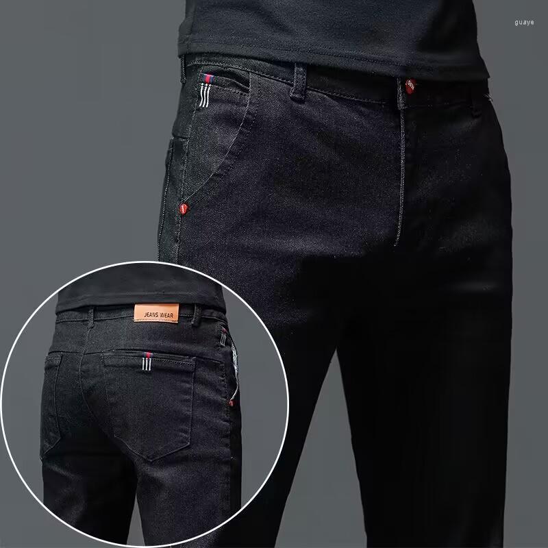 

Men's Jeans Solid Color Cotton Black Dark Gray Men's Trousers Classic Slim Stretch Casual Korean Fashion Youth Male Denim