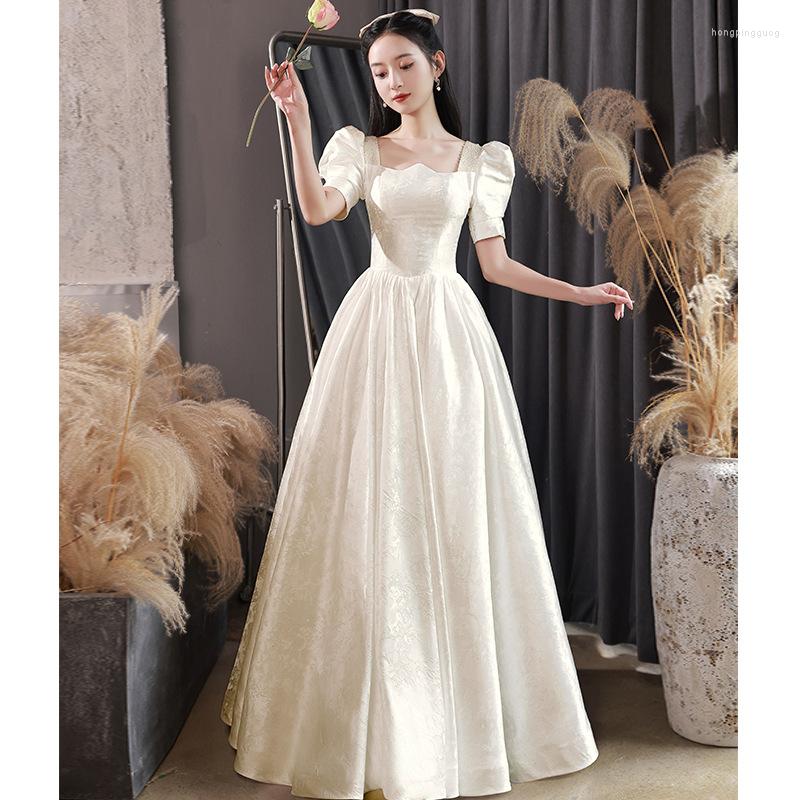 

Ethnic Clothing Woman White Wedding Dress French Toast Elegant Short Sleeves A-Line Simple Floor-Length Party Formal Gown