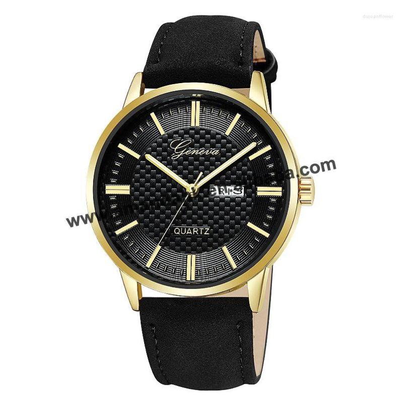 

Wristwatches Fashion Leather Women Calendar Watches Round Analog Quartz Dress Men Watch Casual Geneva Roman Number 675, Black silver black