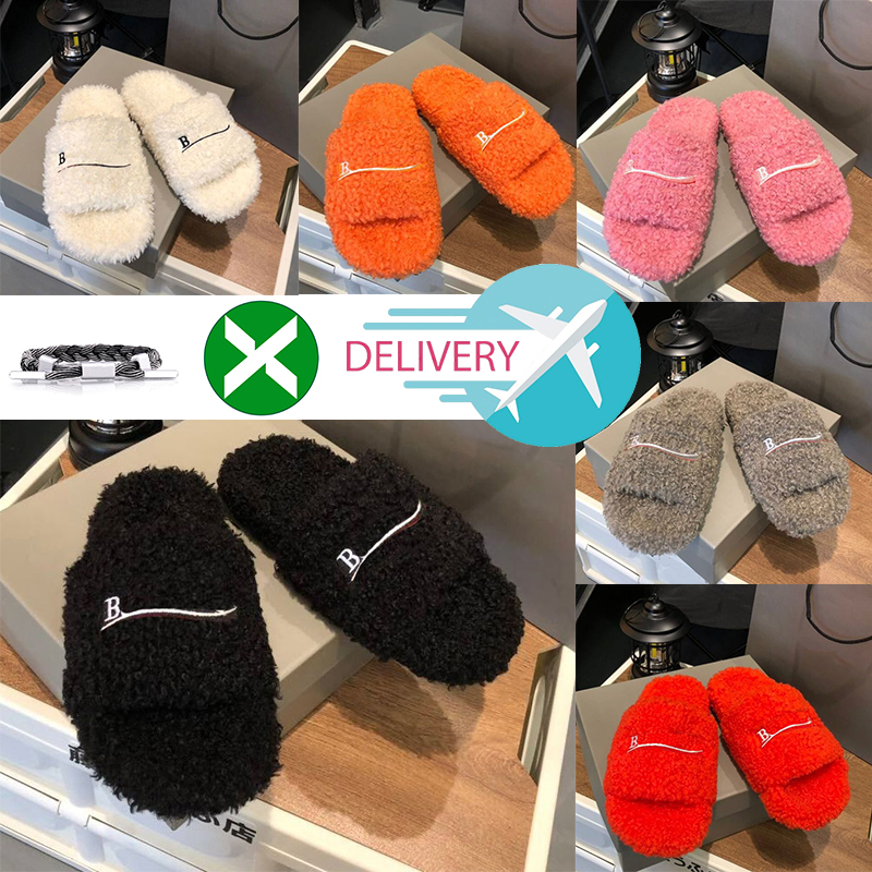 

Luxury Slides Paris Designer men women Slippers Ladies Wool Winter Fur Fluffy Furry Warm Letters Sandals Comfortable Fuzzy Girl Flip Flop Slipper Eur 35-44, Color #2