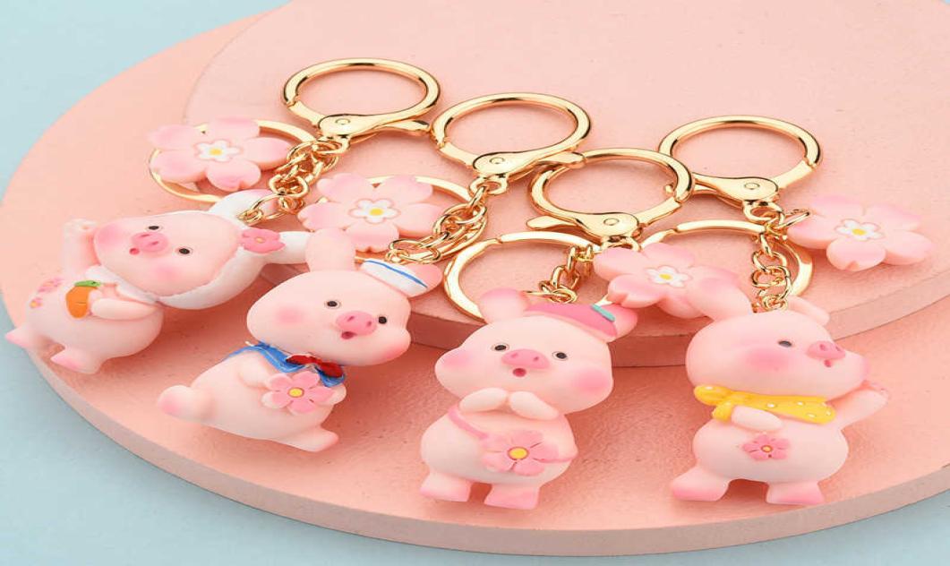 

2020 Cute Girls039 Pink Pig Keychain Korean Sweet Flower Keyring Car Key Holder Bag Decor Cartoon Pigs Pendant Charms Wedding G7064682