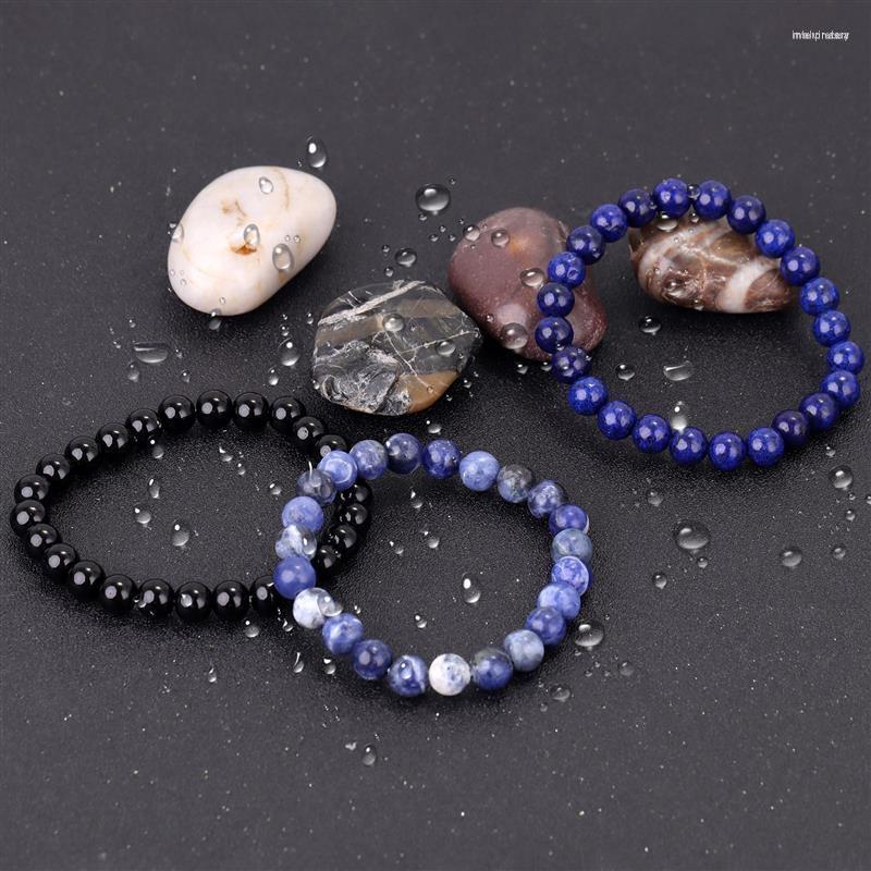 

Strand 8mm Natural Stone Beads Bracelet 3Pcs/set Pink Quartzs Turquois Amethysts Elastic Bangle Men Bracelets Women Jewelry Accessories
