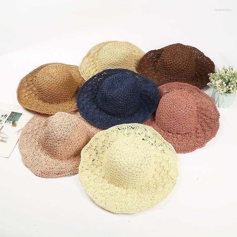 

Wide Brim Hats Bauhinia Korean Version Of Handmade Crochet Straw Hat Hollow Big Seaside Beach Dome Curling Holiday Sun, White