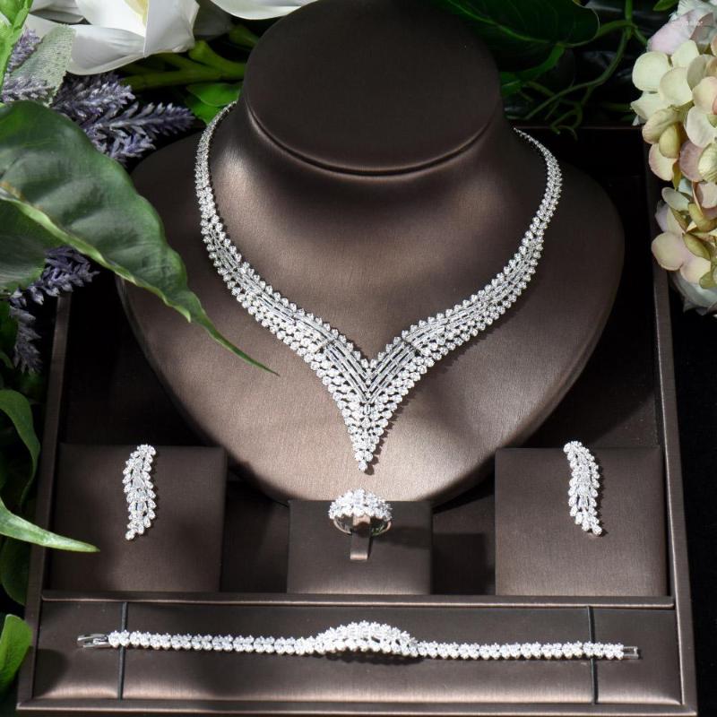 

Necklace Earrings Set Fashion Big Luxury Geometric Dubai Nigeria 4pcs Cubic Zirconia Wedding Dress Accessories For Women Party N-1138, Picture shown