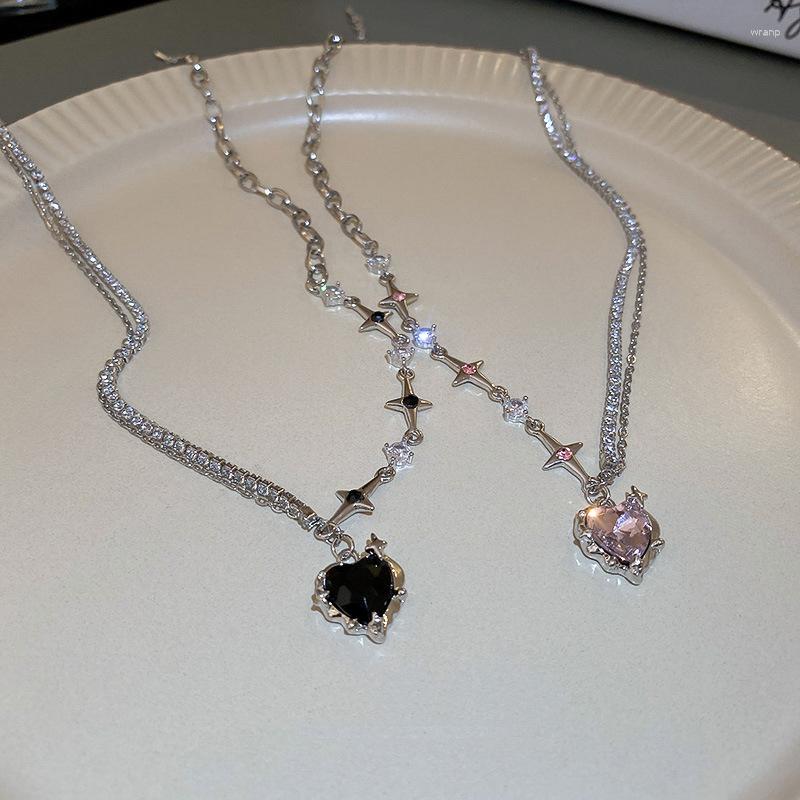 

Pendant Necklaces Heart Necklace Gothic Accessories Items For Women Starlink Cubic Zircon Layered Chain Pink Black Crystal