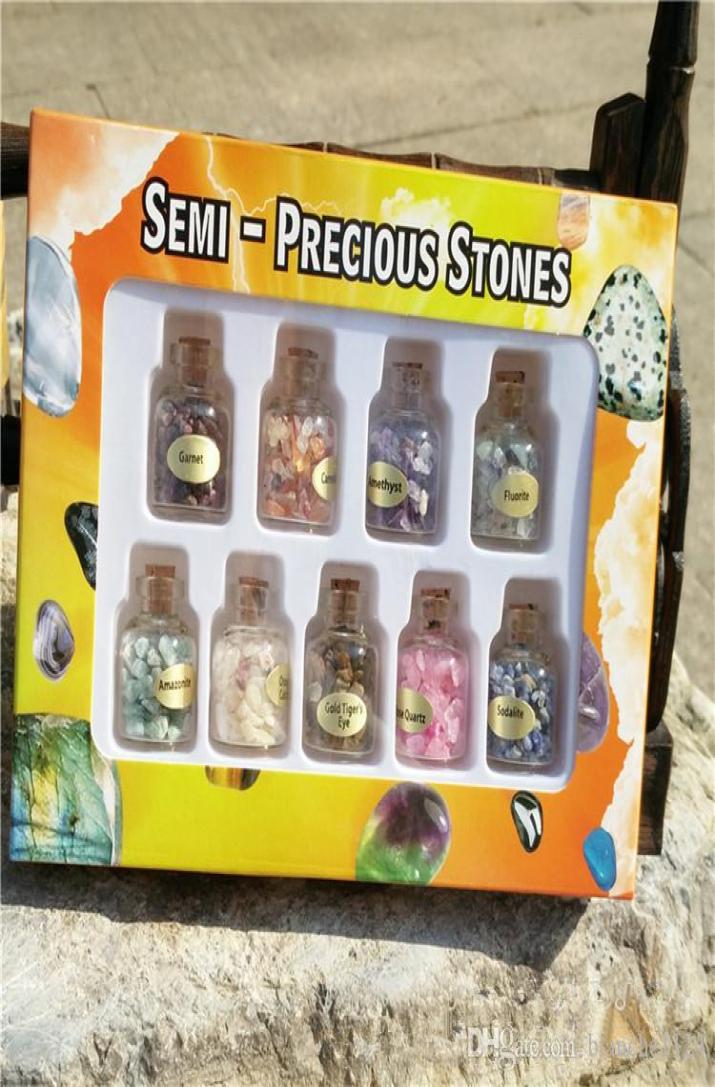 

Natural Crystal Gemstone Specimen Mineral Teaching Material Wishing Bottle 9 bottlesbox Crushed Stone Quartz Agate Whole9218514