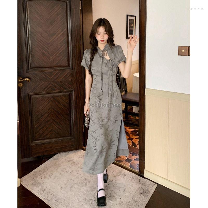 

Ethnic Clothing 2023 Improved Fashion Style Short Sleeve Cheongsam Dress Female Summer Chinese Slit Long Printed Qipao S144