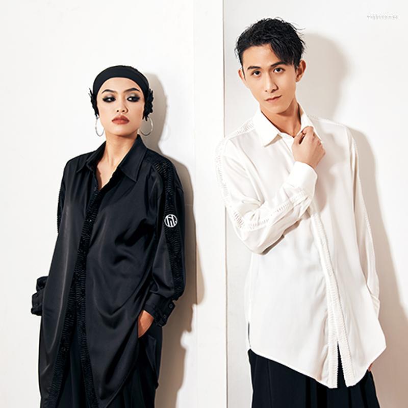 

Stage Wear Ballroom Dance Performance Costumes Men Latin Tops For Women Couple Shirts Rumba Clothing DN11567, White top