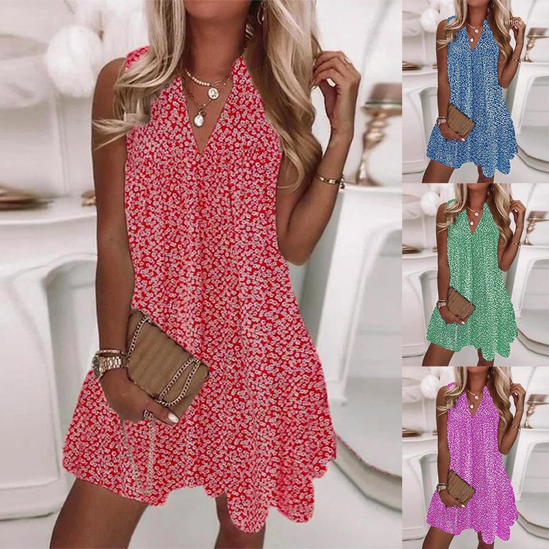 

Casual Dresses Printed Sleeveless Beach Dress Women' Summer Loose Pullover Elegant Skirt V Neck Boho Sexy Tank Sundress 2023, Blue