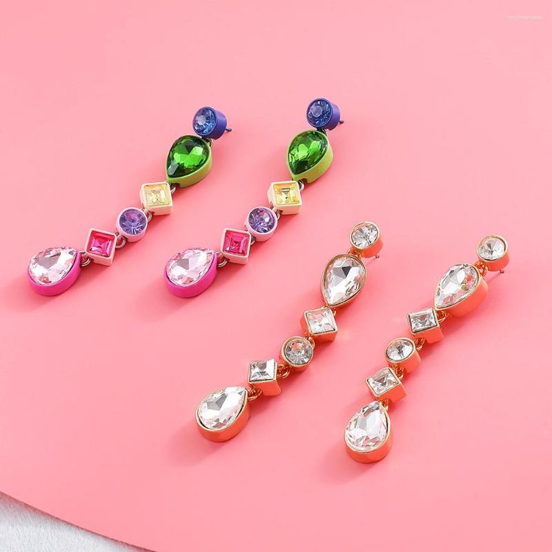 

Dangle Earrings Y2k Colorful Crystal Geometric Long Drop For Women Rhinestone Transparent Statement Aesthetic Jewelry