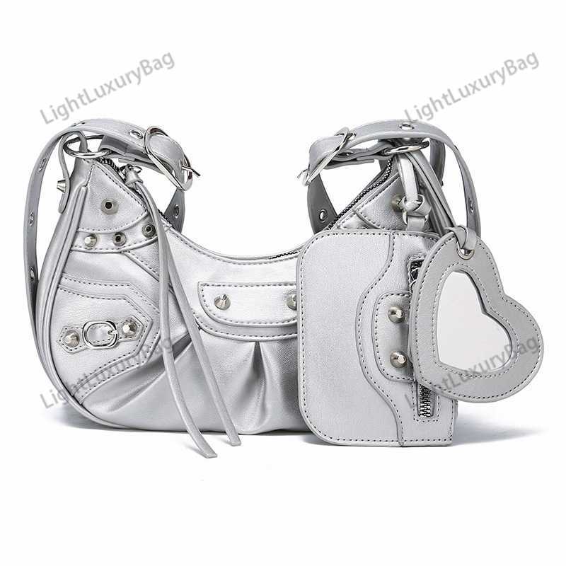 

Designer Le Cagole Leather Small Shoulder Bag Of Old Metal Accessories Motorcycle Underarm Bag Women's Riveted Fringe Pleated Crossbody Shoulder Bag, Pink14