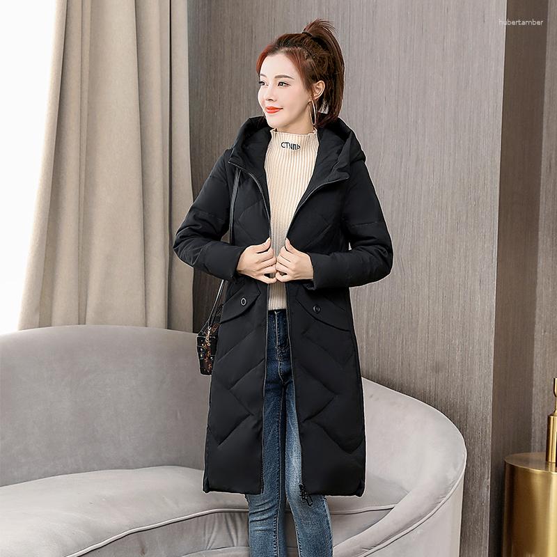 

Women's Down Long Coats Solid Hooded Sleeve Zipper Ladies Casual Winter Jacket Pockets Thick Warm Outerwear For Female, Beige