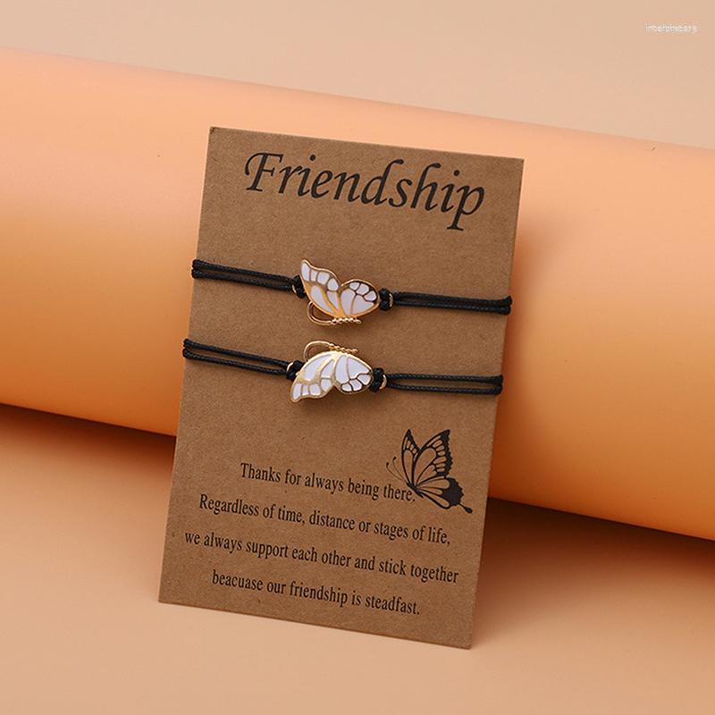 

Link Bracelets 2pcs/set Butterfly Pendant Bracelet For Women Girl Friendship Handmade Woven Hide Rope Mother Daughter