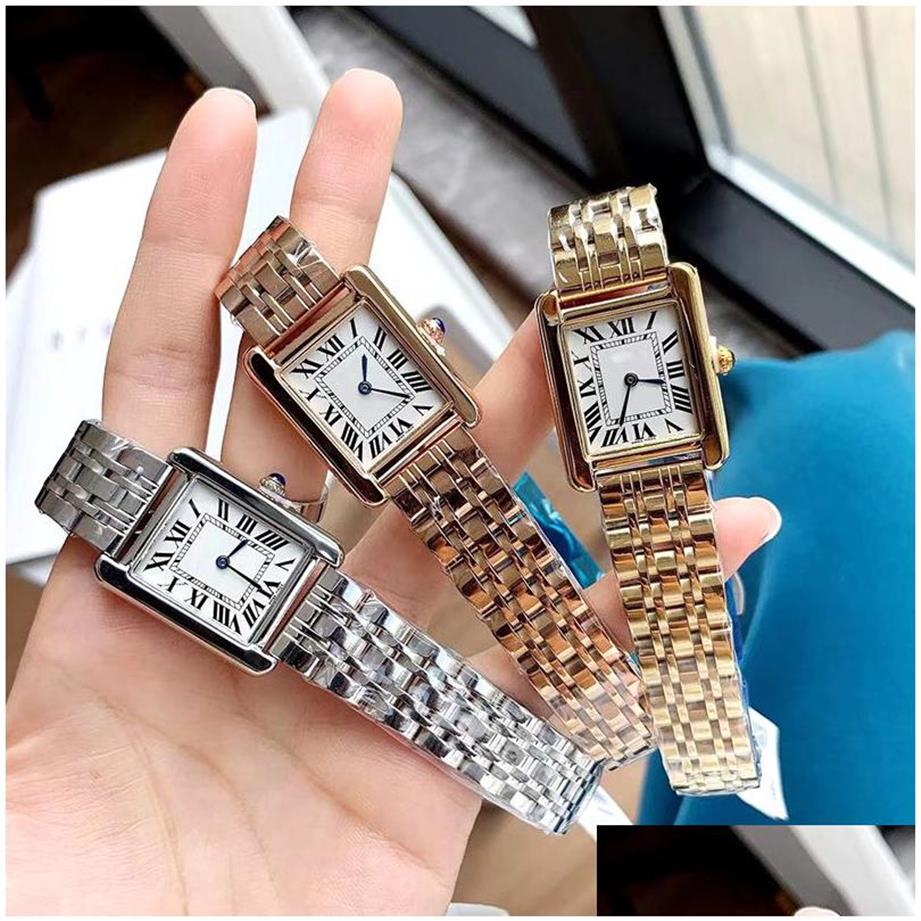 

Wristwatches Fashion Women Watches Quartz Movement Sier Gold Dress Watch Lady Square Tank Stainless Steel Case Original Clasp Anal285r, Silver white