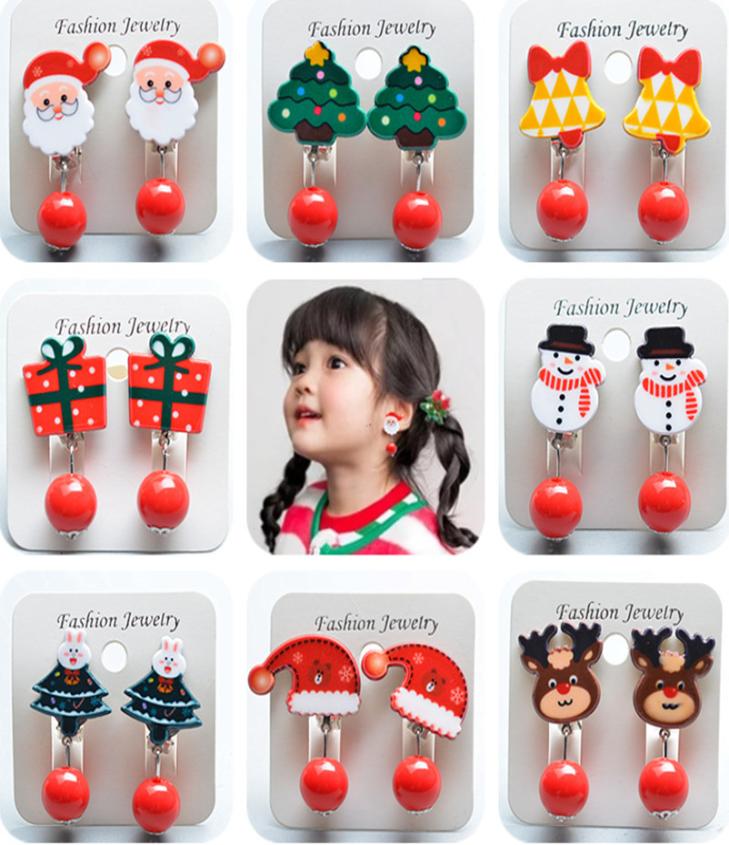 

kids Fashion Santa Claus Christmas Fake Earrings No Piercing Clip On Cartoon Earrings For Lovely Girls Jewelry Christmas Gifts1373150
